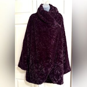 Adrienne Landau Coat Jacket Faux Fur Shawl Collar Coat Purple size Large
